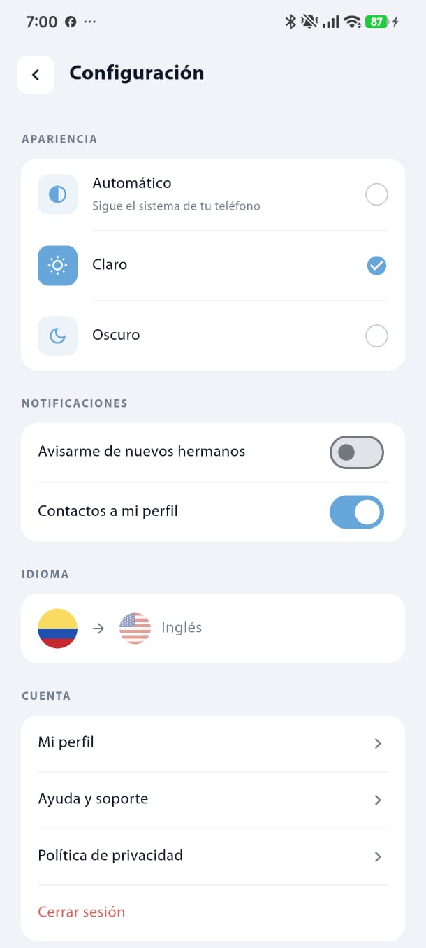 Configuración de la app